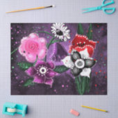 Whimsical Floral Flower Purple Black Decoupage 薄葉紙 (クラフト)