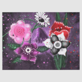 Whimsical Floral Flower Purple Black Decoupage 薄葉紙