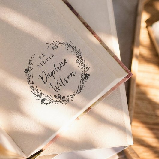 Whimsical Floral Frame Calligraphy Ex Libris Book セルフインキングスタンプ