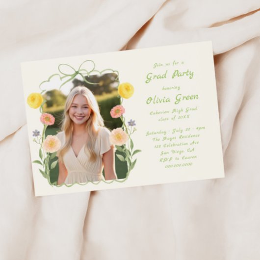 Whimsical Floral Frame Graduation Invitation 招待状