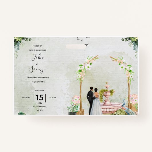 Whimsical Floral Garden Wedding Invitation – Elega バッジ (正面)
