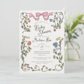 Whimsical Floral Girl Doodle Baby Shower Invite 招待状 (スタンド正面)
