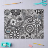 Whimsical Floral Grayscale Black White Decoupage 薄葉紙 (クラフト)