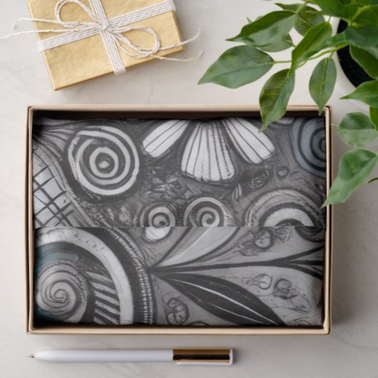 Whimsical Floral Grayscale Black White Decoupage 薄葉紙 (ギフト)