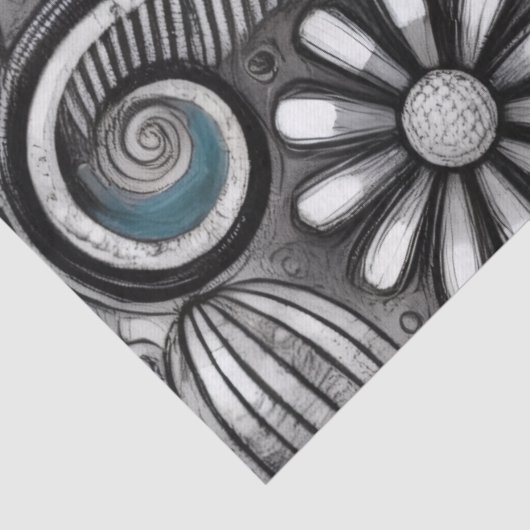 Whimsical Floral Grayscale Black White Decoupage 薄葉紙 (詳細)