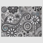 Whimsical Floral Grayscale Black White Decoupage 薄葉紙 (正面)