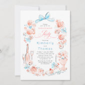 Whimsical Floral Hand Drawn Bow Engagement Party 招待状 (正面)