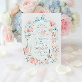 Whimsical Floral Hand Drawn Bow Engagement Party 招待状