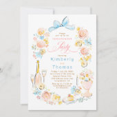 Whimsical Floral Hand Drawn Bow Engagement Party 招待状 (正面)