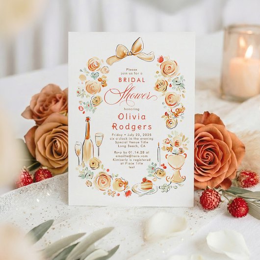 Whimsical Floral Hand Drawn Bow Fall Bridal Shower 招待状