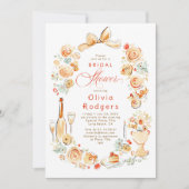 Whimsical Floral Hand Drawn Bow Fall Bridal Shower 招待状 (正面)