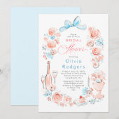 Whimsical Floral Hand Drawn Chic Bow Bridal Shower 招待状 (正面/裏面)