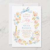 Whimsical Floral Hand Drawn Coquette Bow Birthday 招待状 (正面)