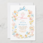 Whimsical Floral Hand Drawn Cute Bow Baby Shower 招待状 (正面)
