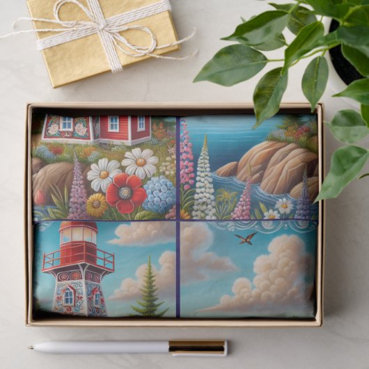 Whimsical Floral Lighthouse Nautical Decoupage  薄葉紙 (ギフト)