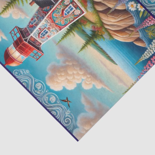 Whimsical Floral Lighthouse Nautical Decoupage  薄葉紙 (詳細)