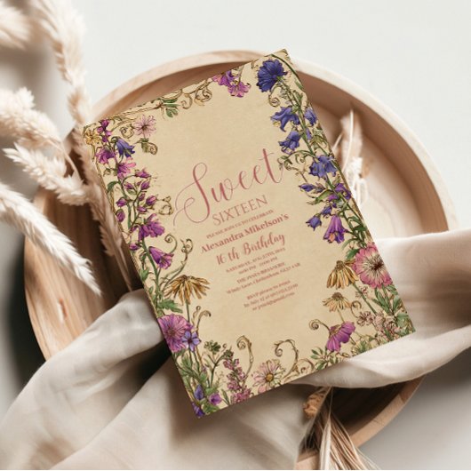 Whimsical Floral Meadow Sweet Sixteen 招待状