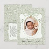 Whimsical Floral Photo Baby Birth 案内ポストカード (正面/裏面)