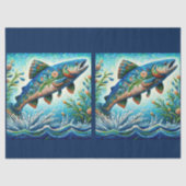 Whimsical Floral Salmon Fish Blue Decoupage 薄葉紙 (正面)