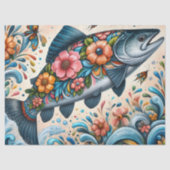 Whimsical Floral Salmon Fish Decoupage  薄葉紙 (正面)