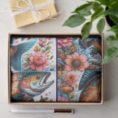 Whimsical Floral Salmon Fish Decoupage  薄葉紙 (ギフト)