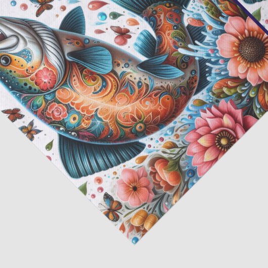 Whimsical Floral Salmon Fish Decoupage  薄葉紙 (詳細)