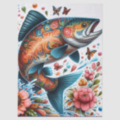 Whimsical Floral Salmon Fish Decoupage  薄葉紙 (正面)