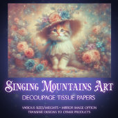 Whimsical Floral Shabby Chic Kitten DIY Decoupage 薄葉紙