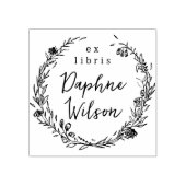 Whimsical Floral Simple Calligraphy Ex Libris Book ラバースタンプ (インプリント)