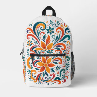 Whimsical Floral Swirl Backpack プリントバックパック