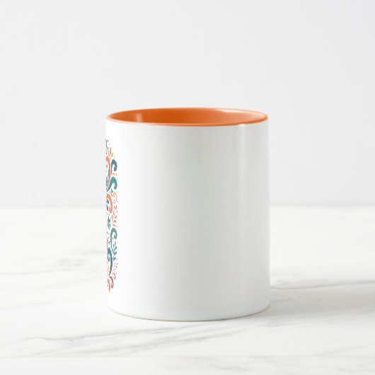 Whimsical Floral Swirl Mug - Orange  Accent Handle マグカップ (中央)