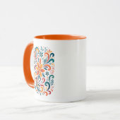 Whimsical Floral Swirl Mug - Orange  Accent Handle マグカップ (正面左)