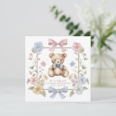 Whimsical Floral Teddy Bear Baby Shower QR code  招待状 (スタンド正面)