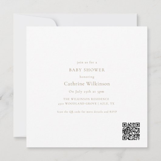 Whimsical Floral Teddy Bear Baby Shower QR code  招待状 (裏面)