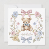 Whimsical Floral Teddy Bear Baby Shower QR code  招待状 (正面)