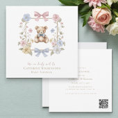 Whimsical Floral Teddy Bear Baby Shower QR code 招待状