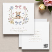 Whimsical Floral Teddy Bear Baby Shower QR code 招待状