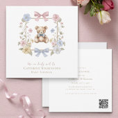 Whimsical Floral Teddy Bear Baby Shower QR code 招待状