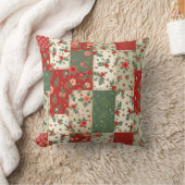 Whimsical Floral Vintage Christmas Quilt Pattern クッション (ブランケット)