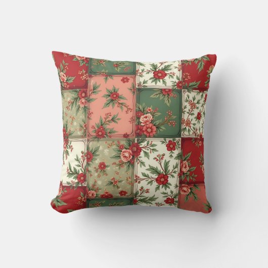 Whimsical Floral Vintage Christmas Quilt Pattern クッション (正面)