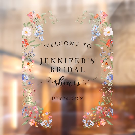 Whimsical Floral Wreath Bridal Shower Welcome ウィンドウサイン (シート2)
