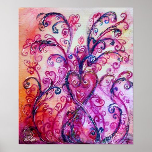 WHIMSICAL FLOURISHES,PINK PURPLE SWIRLS WITH HEART ポスター (正面)