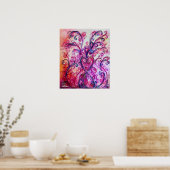 WHIMSICAL FLOURISHES,PINK PURPLE SWIRLS WITH HEART ポスター (キッチン)