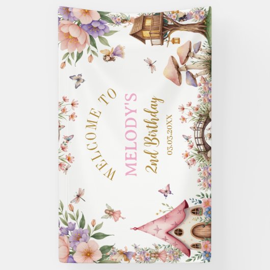 Whimsical Flower Fairy 2nd birthday Banner 横断幕 (縦)