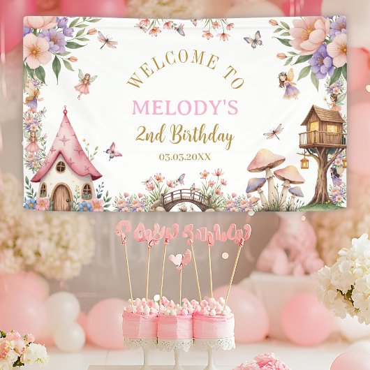 Whimsical Flower Fairy 2nd birthday Banner 横断幕