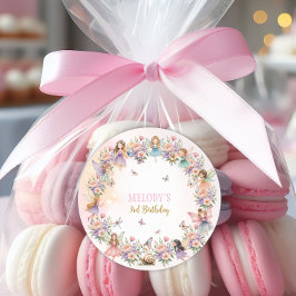 Whimsical flower fairy garden 3rd birthday  ラウンドシール