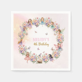 Whimsical flower fairy garden 4th birthday  スタンダードカクテルナプキン