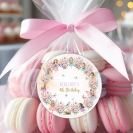 Whimsical flower fairy garden 4th birthday  ラウンドシール