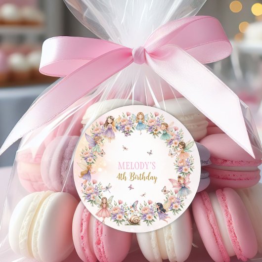 Whimsical flower fairy garden 4th birthday  ラウンドシール