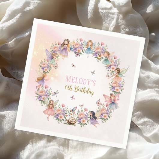 Whimsical flower fairy garden 6th birthday スタンダードカクテルナプキン